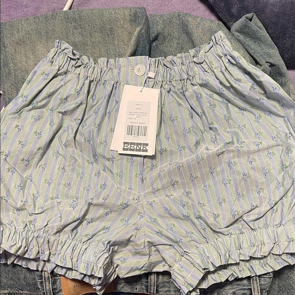Striped Floral Elastic-Waist Women’s Skort - Light Blue & Mint
